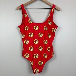 Buc-ees One-Piece Swimsuit Women's Medium Red Stretch Beaver High Cut Beach